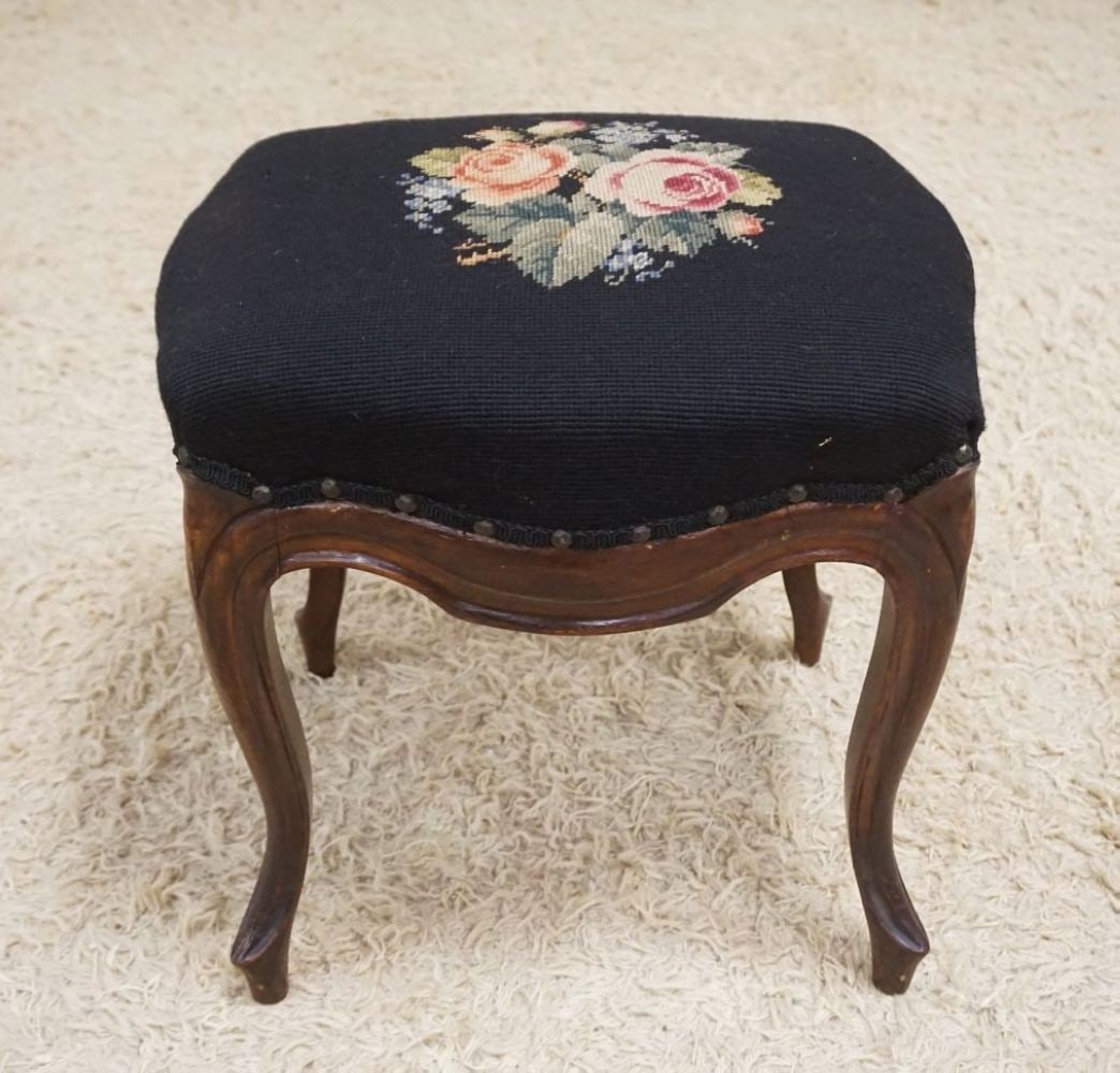 WALNUT VICTORIAN NEEDLEPOINT STOOL (1 of 3)