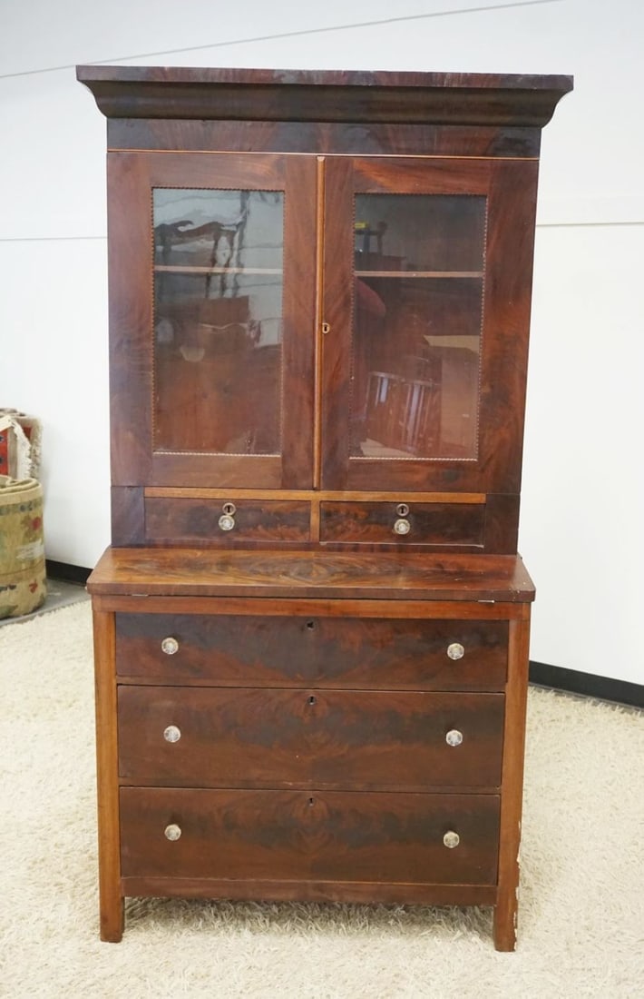 MAHOGANY EMPIRE 2 PART SECRETARY DESK (1 of 2)