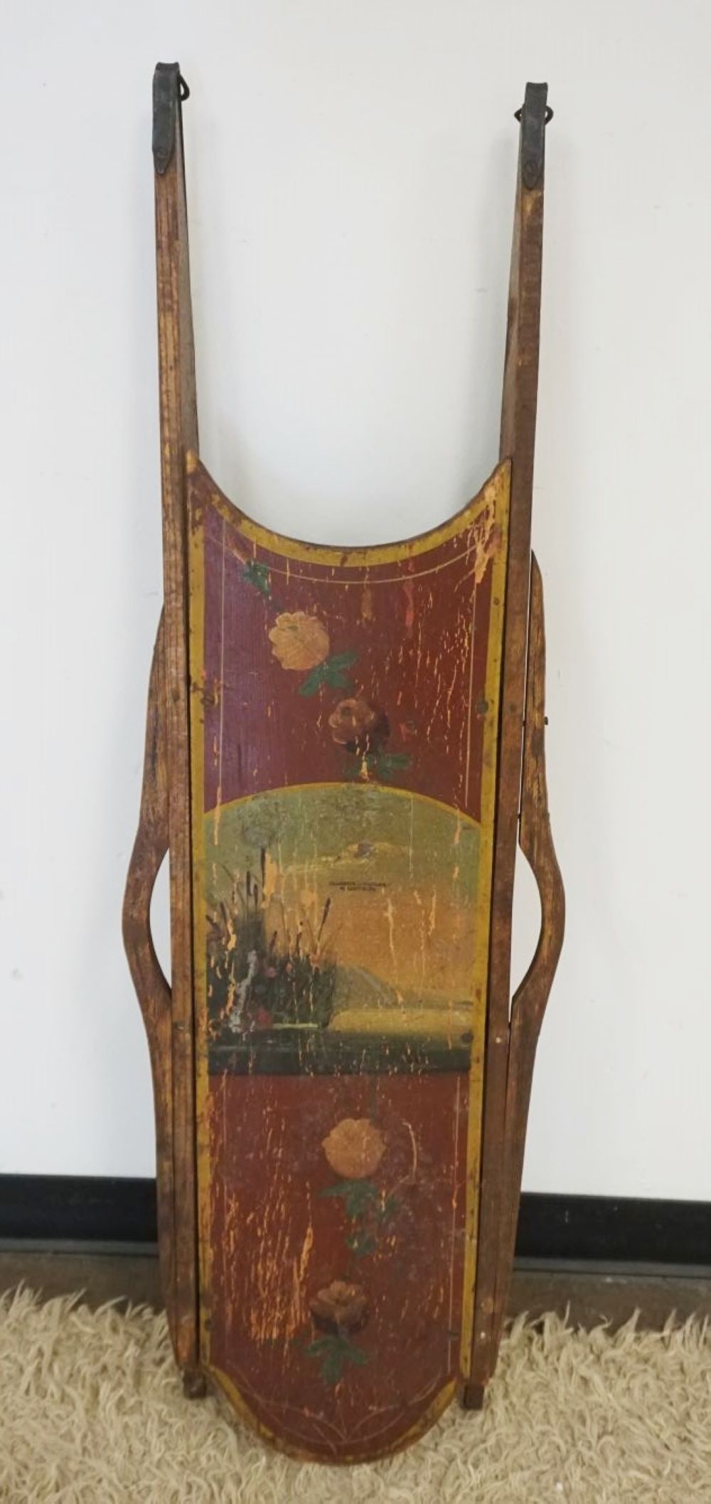 ANTIQUE WOOD PAINT DECORATED CHILDS SLED (1 of 6)