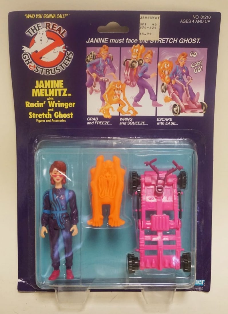 THE REAL GHOST BUSTERS: THE REAL GHOST BUSTERS JANINE MELNITZ WITH RALIN WRINGER AND STETCH GHOST, NEW OLD STOCK, KENNER 1986