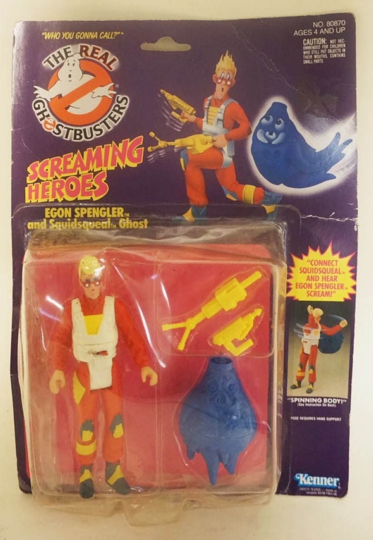 THE REAL GHOST BUSTERS: THE REAL GHOST BUSTERS SCREAMING HEROES EGON SPENTLER AND SQUIDSQUEAL GHOST, NEW OLD STOCK, KENNER 1986