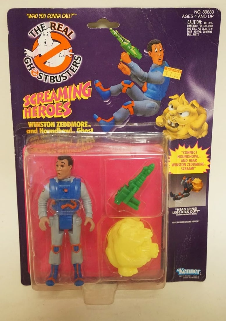 THE REAL GHOST BUSTERS: THE REAL GHOST BUSTERSSCREAMING HEROES WINSTON ZEDDMORE AND HOUNDHOWL GHOST, NEW OLD STOCK SEALED, KENNER 1986