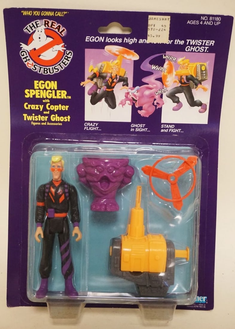 THE REAL GHOST BUSTERS: THE REAL GHOST BUSTERS EGON SPENGLER WITH CRAZY COPTER AND TWISTER GHOST, NEW OLD STOCK SEALED, KENNER 1986