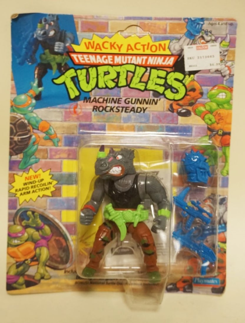 PLAYMATES TEENAGE MUTANT NINJA TURTLES: PLAYMATES TEENAGE MUTANT NINJA TURTLES 1991, NEW OLD STOCK, SEALED *MACHINE GUNNIN ROCKSTEADY*