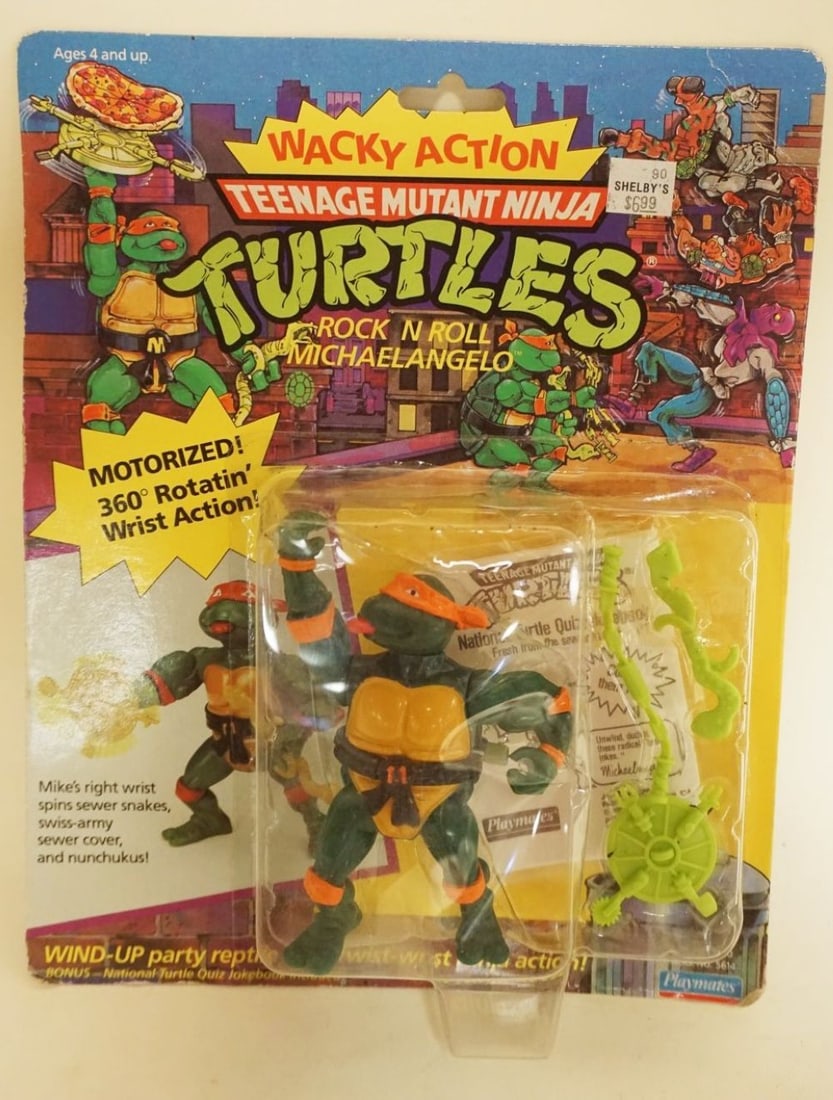 PLAYMATES TEENAGE MUTANT NINJA TURTLES: PLAYMATES TEENAGE MUTANT NINJA TURTLES 1989, NEW OLD STOCK, SEALED *ROCK N ROLL MICHAELANGELO*