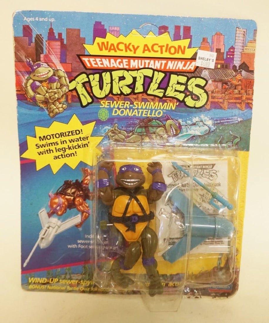 PLAYMATES TEENAGE MUTANT NINJA TURTLES: PLAYMATES TEENAGE MUTANT NINJA TURTLES 1989, NEW OLD STOCK, SEALED *SEWER-SWIMMIN DUNATELLO*