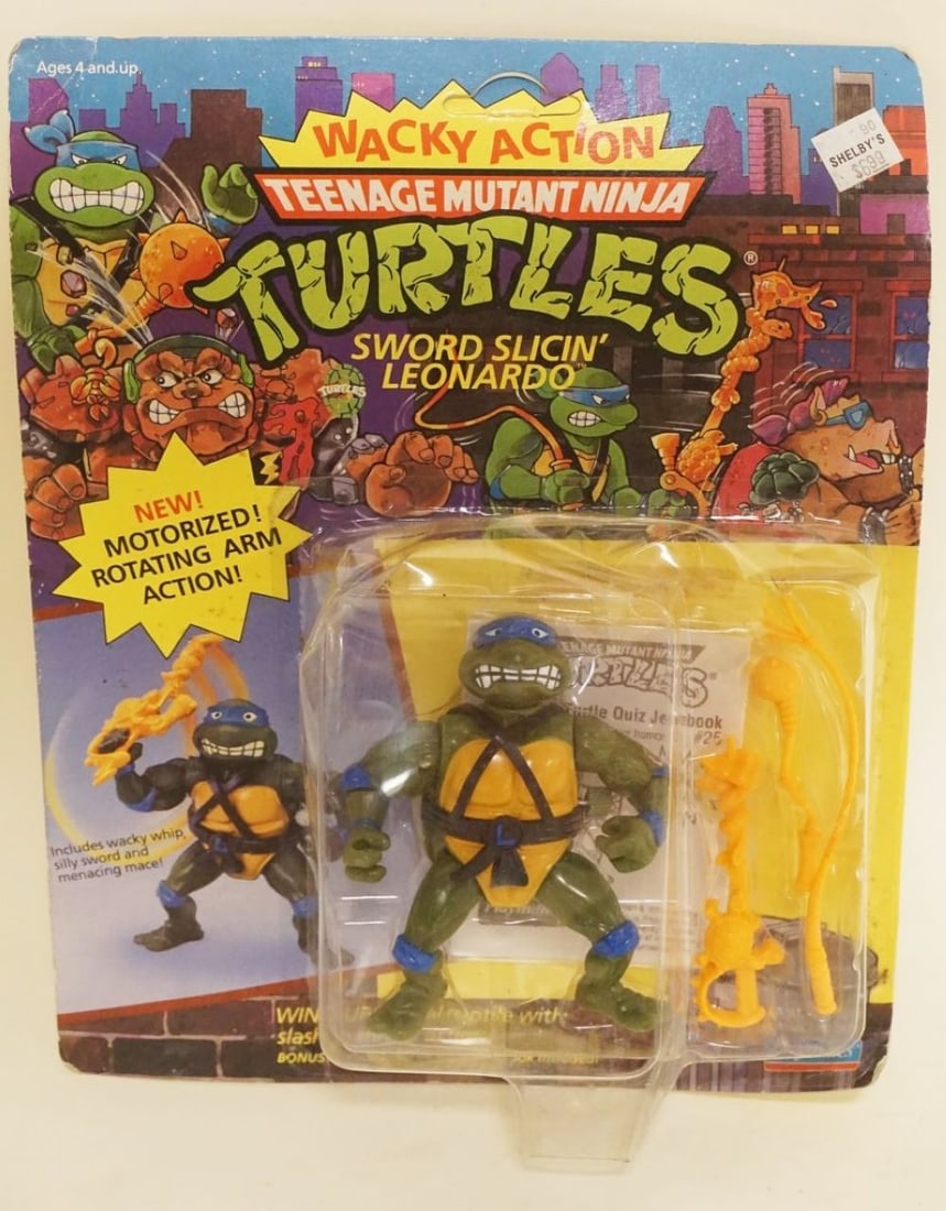 PLAYMATES TEENAGE MUTANT NINJA TURTLES: PLAYMATES TEENAGE MUTANT NINJA TURTLES 1990, NEW OLD STOCK, SEALED * SWORD SLICIN LEONARDO*