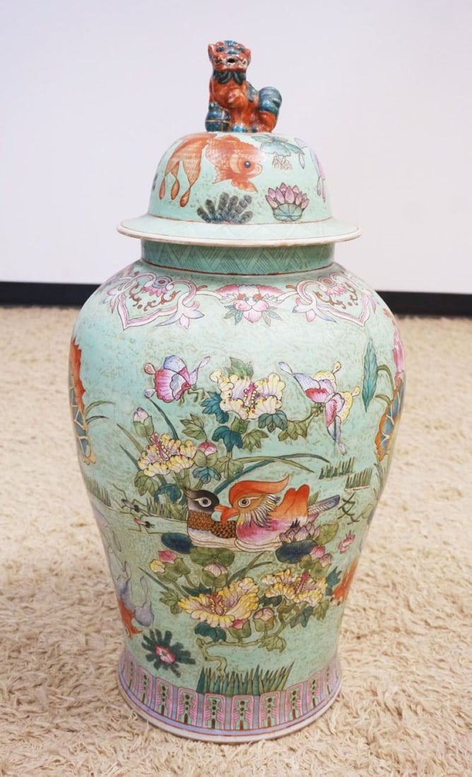 LARGE ASIAN PORCELAIN COVERED FLOOR URN (1 of 5)