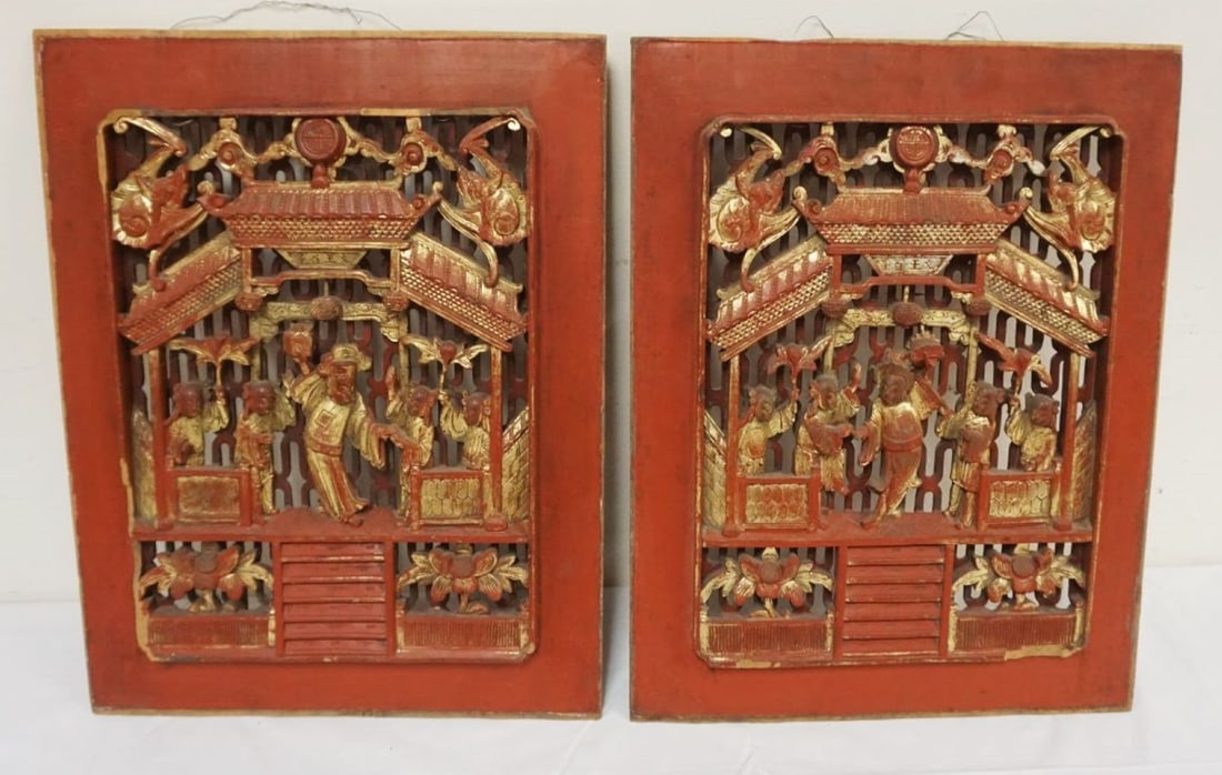 ANTIQUE ASIAN WOOD CARVED PANELS (1 of 4)