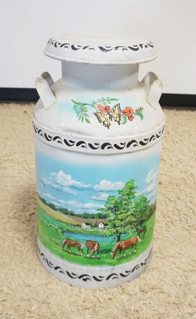 ARTIST SIGNED COUNTRY PAINT DECORATED MILK CAN (1 of 3)