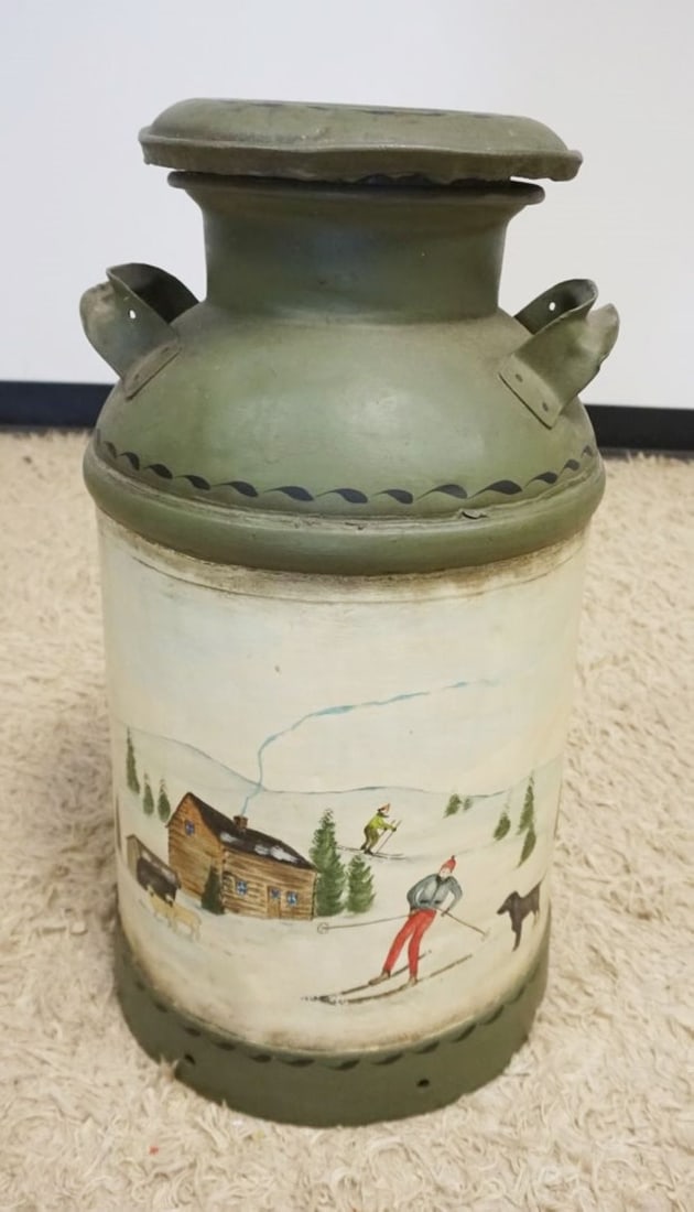 ARTIST SIGNED COUNTRY PAINT DECORATED MILK CAN (1 of 3)