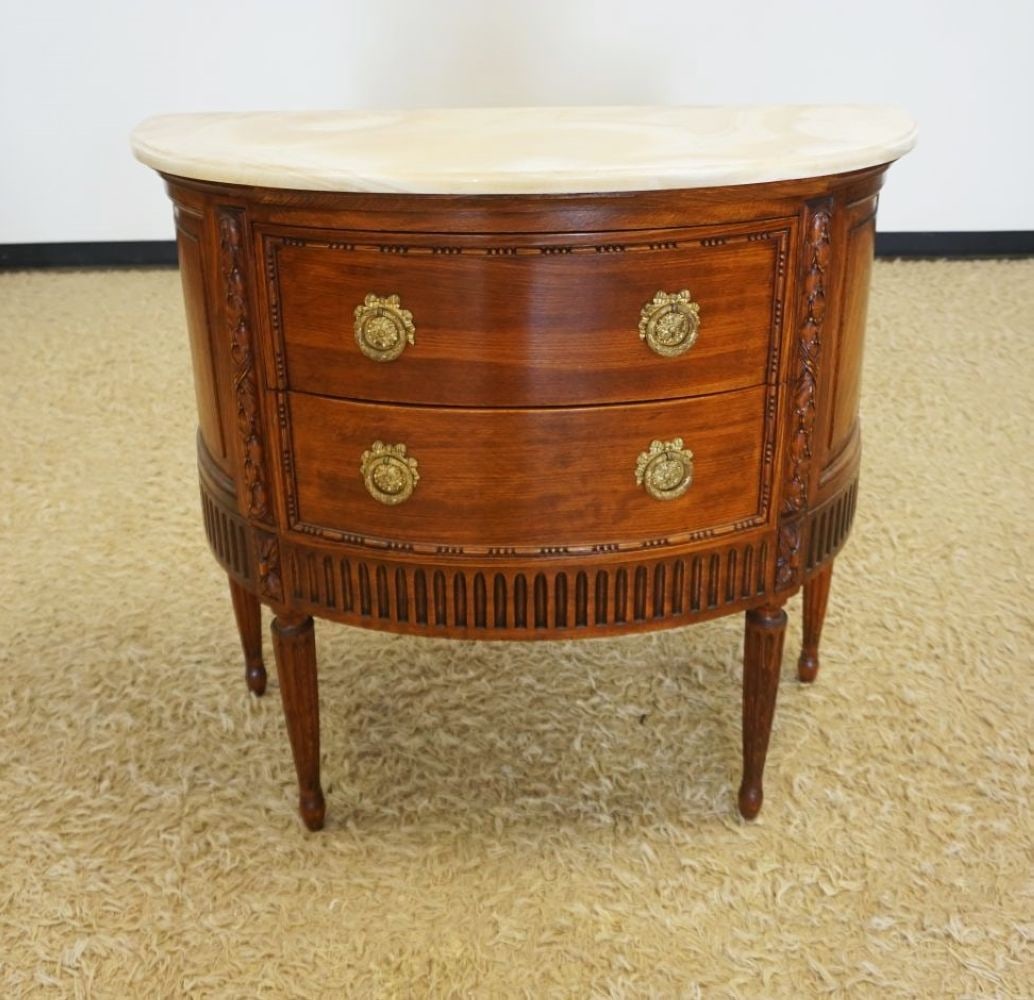 MARBLE TOP WALNUT DEMI LUNE CABINET (1 of 3)