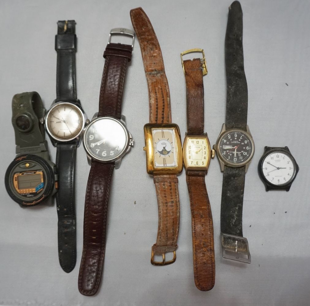 MENS WATCH GROUP: MENS WATCH GROUP INCLUDING EDDIE BAUER, FOSSIL, INGRHAM, CASIO AND TIMEX