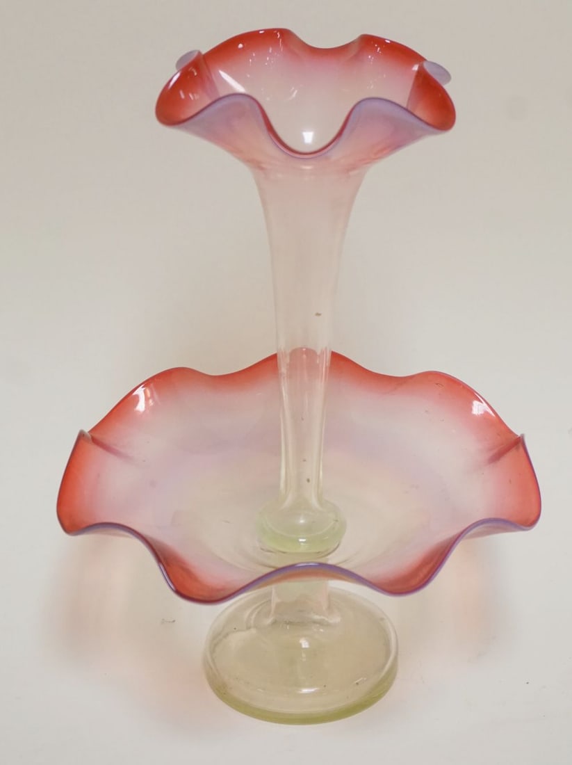 VICTORIAN CRANBERRY OPALESCENT EPERGNE (1 of 2)