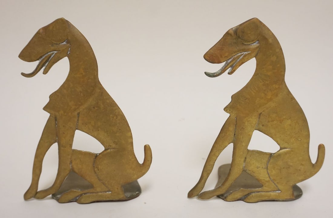 ART DECO BRASS DOG BOOKENDS: ART DECO BRASS DOG BOOKENDS, EACH APPROXIMATELY 5 IN X 7 1/2 IN H