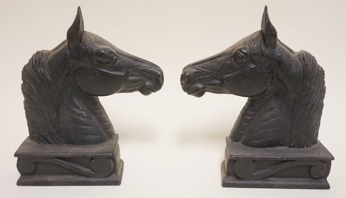 METAL CRAFTERS HORSE BOOKENDS: METAL CRAFTERS CAST METAL HORSE BOOKENDS *THE STALLION*, 1954, APPROXIMATELY 3 IN X 8 IN X 9 1/2 IN