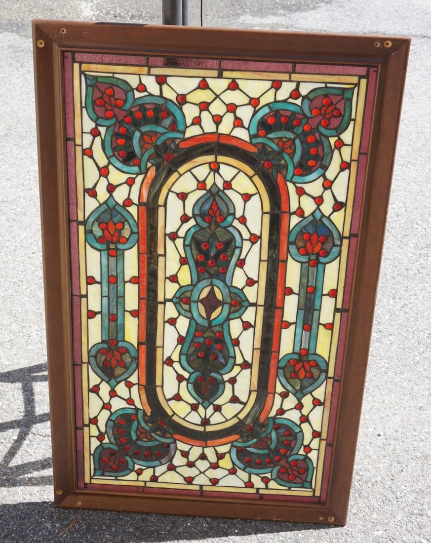 ANTIQUE STAIN GLASS WINDOW IN FRAME (1 of 3)
