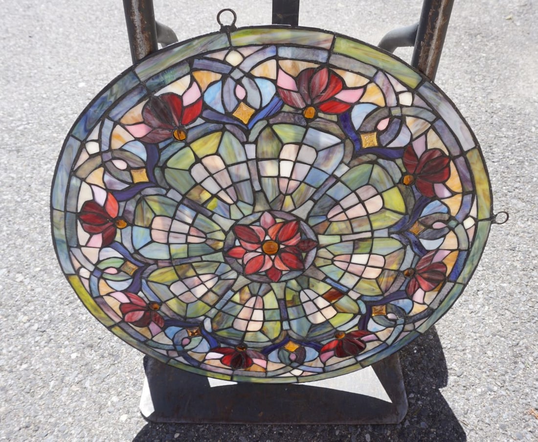 ANTIQUE STAIN GLASS WINDOW IN FRAME (1 of 3)