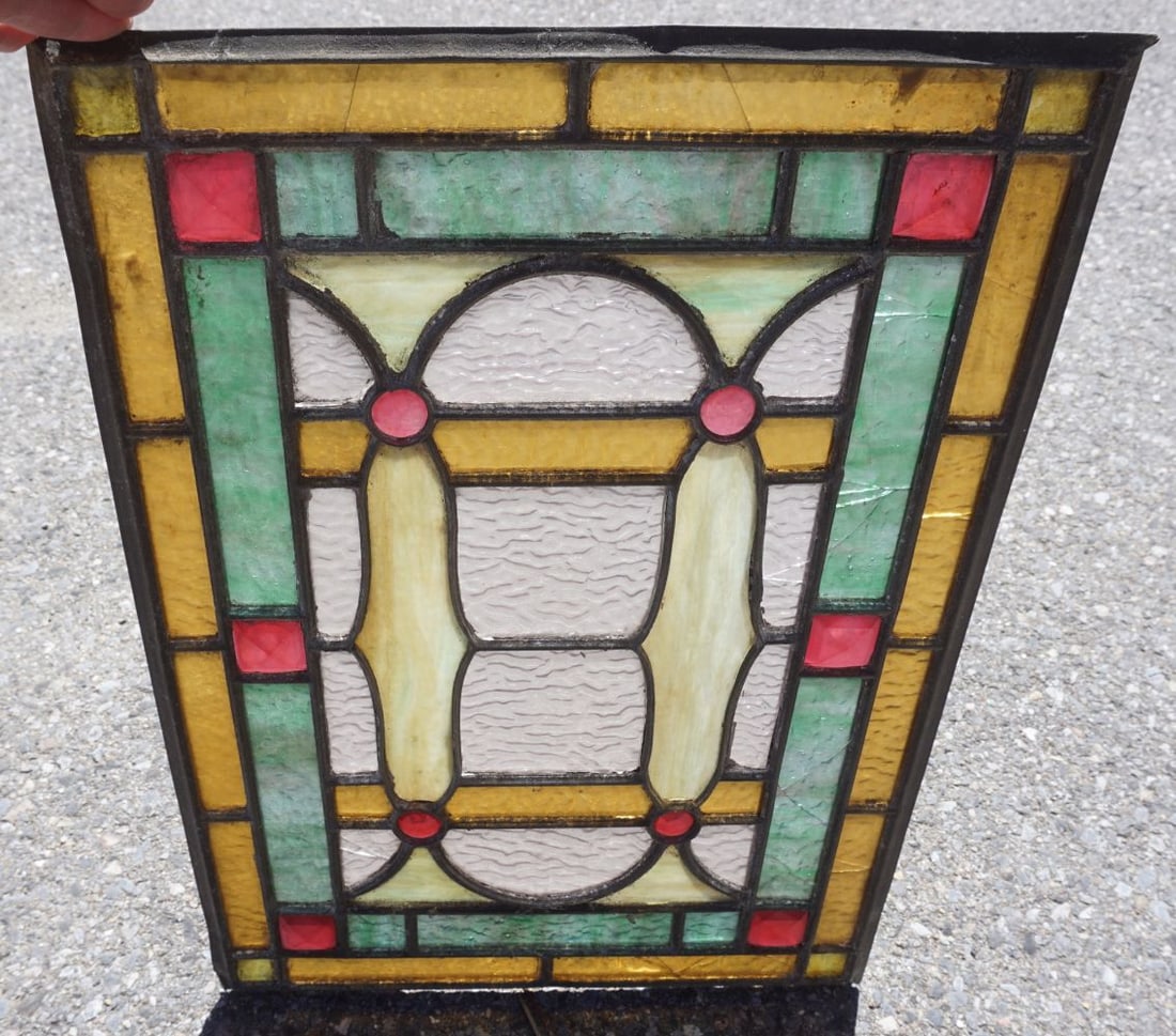 ANTIQUE STAIN GLASS WINDOW WITH JEWELS (1 of 2)
