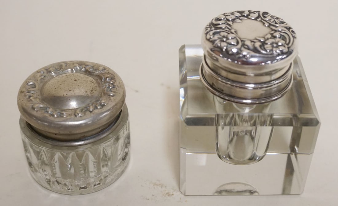 ANTIQUE STERLING TOP INKWELL & SMALL COVERED JAR (1 of 3)