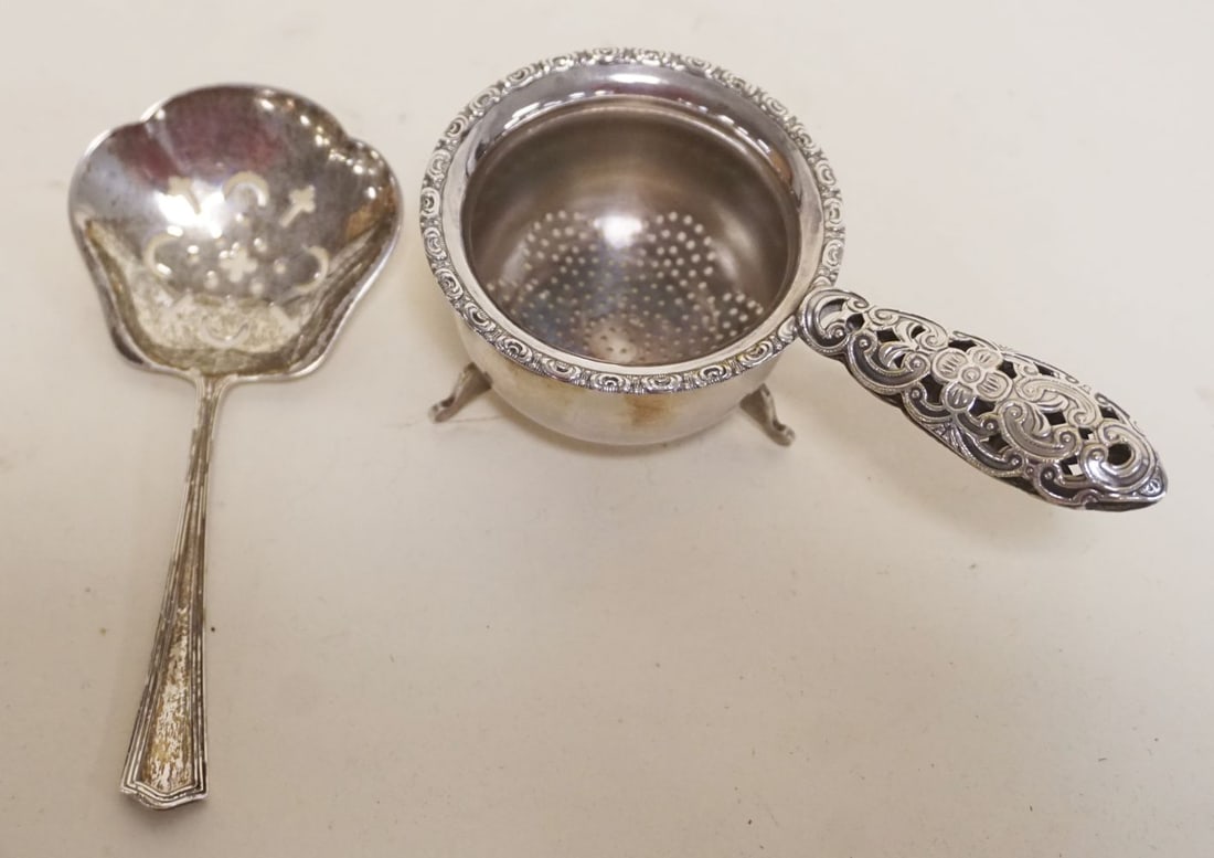 STERLING SILVER STRAINER AND SPOON (1 of 3)