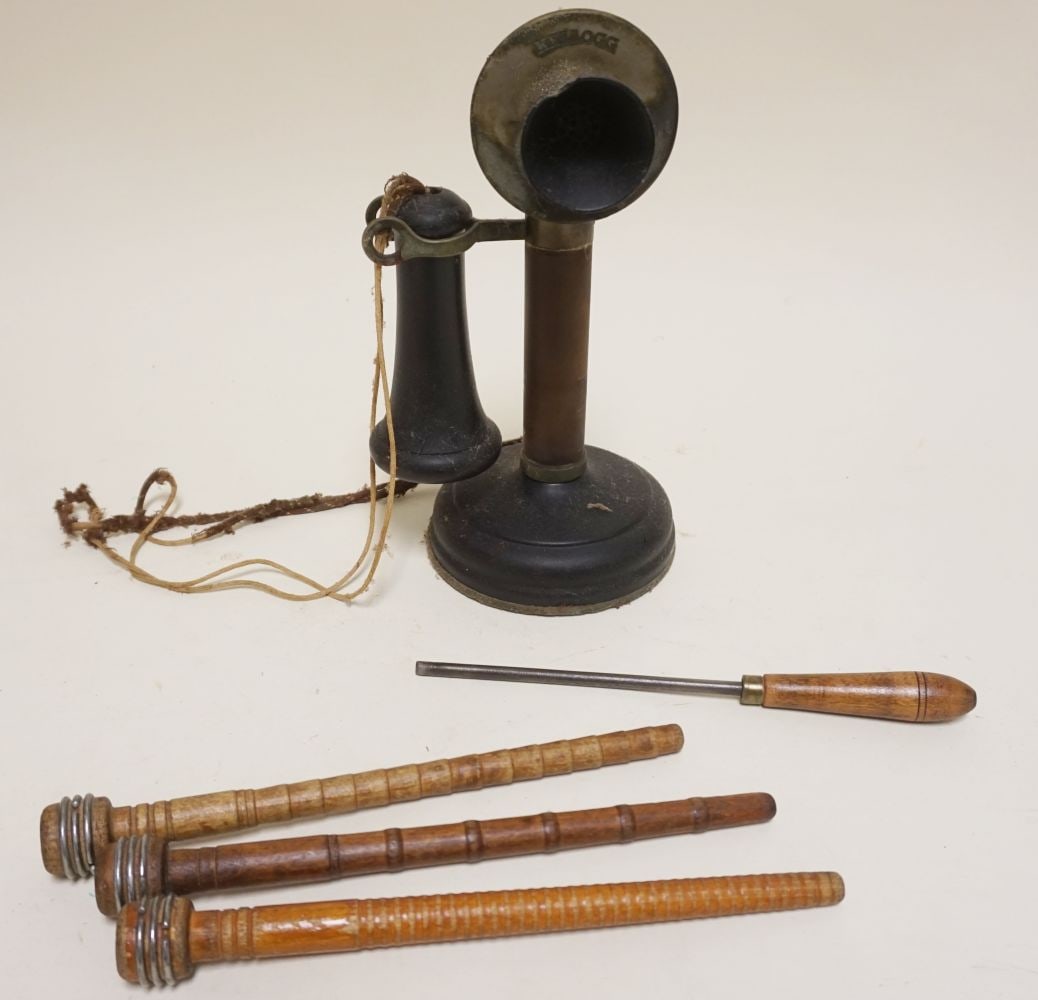 KELLOG STICK TELEPHONE AND WOOD BOBBINS (1 of 2)