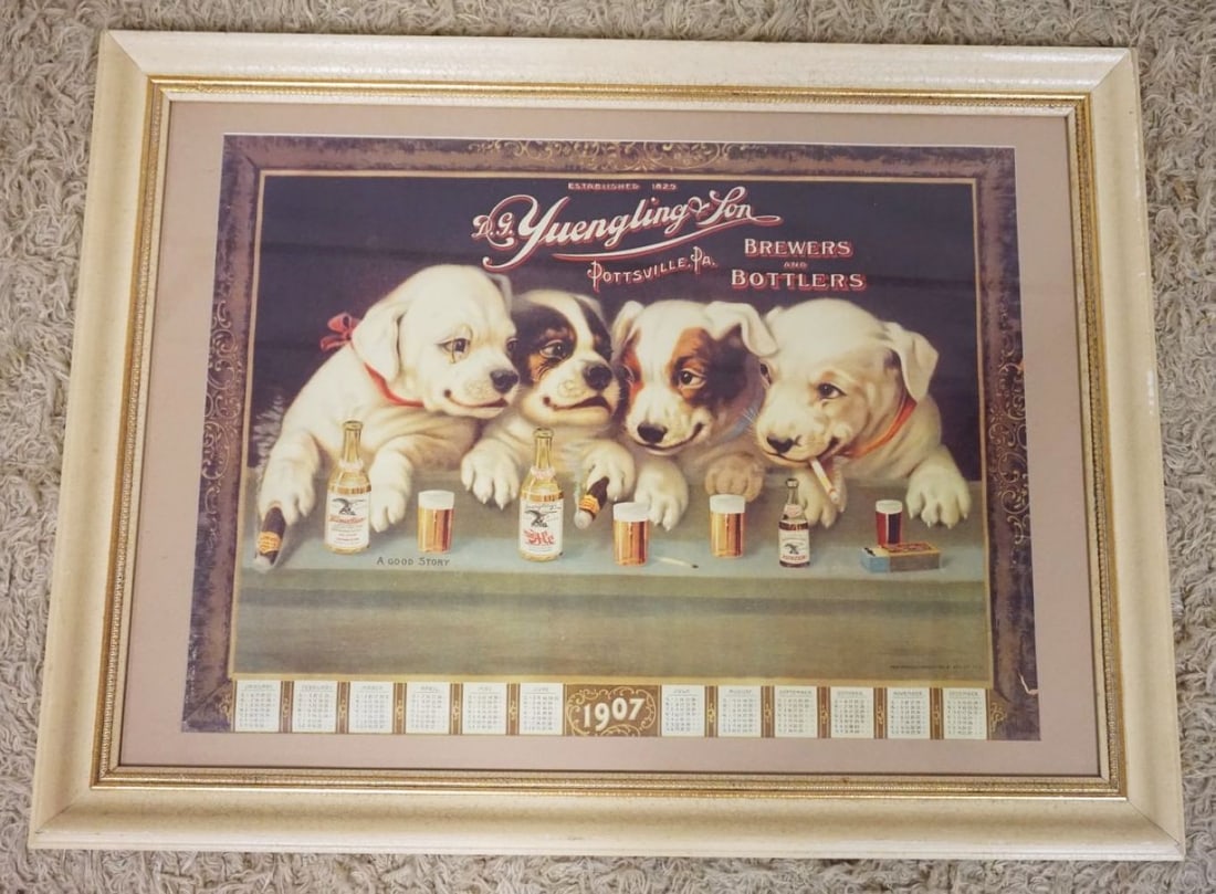 ANTIQUE BEER 1907 FRAMED CALENDAR (1 of 4)