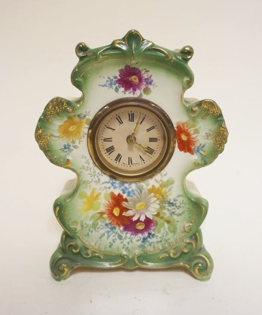 ANTIQUE MINIATURE GERMAN CHINA DRESSER CLOCK (1 of 3)