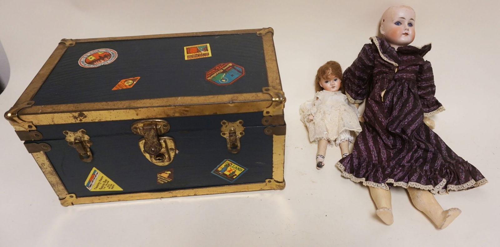 2 ANTIQUE BISQUE HEAD DOLLS, ETC (1 of 8)