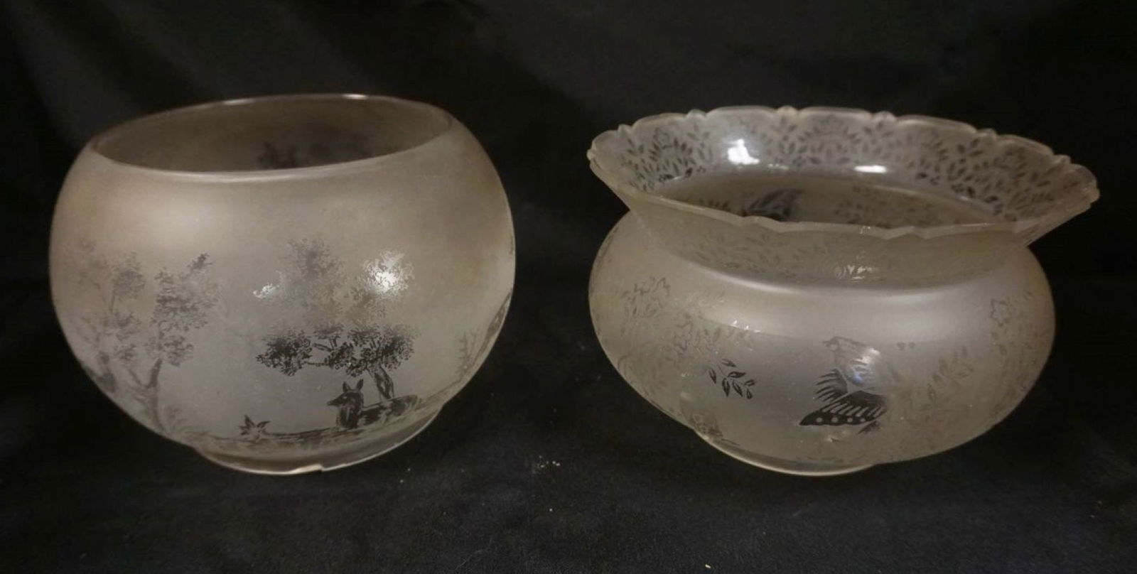 2 ETCHED GLASS VICTORIAN GAS SHADES (1 of 9)