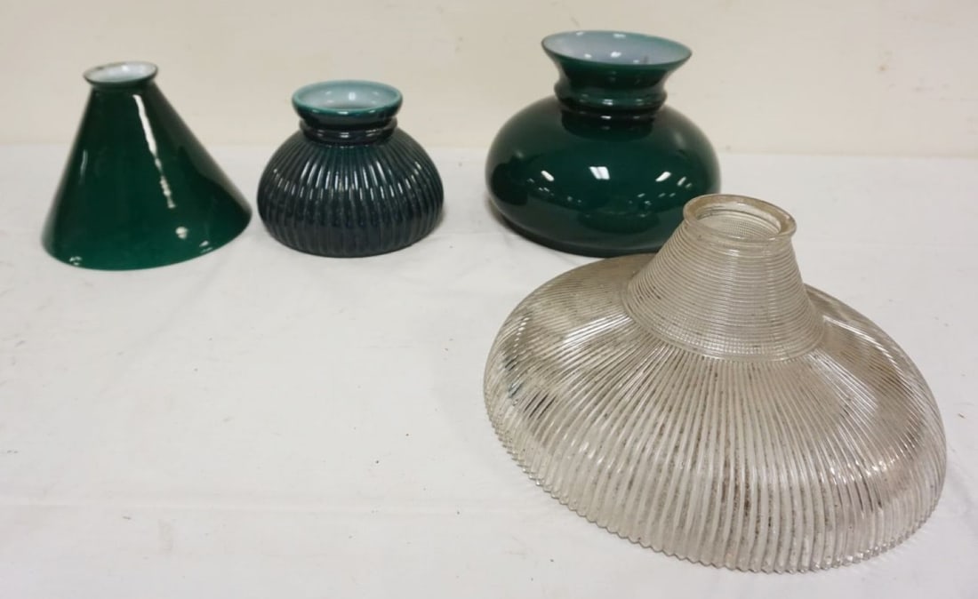 ASSORTED ANTIQUE EMERALD GREEN CASED GLASS SHADES (1 of 2)