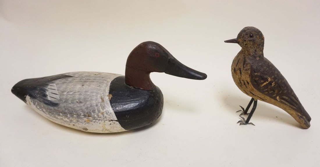 ANTIQUE WOOD DUCK DECOY & BIRD (1 of 4)