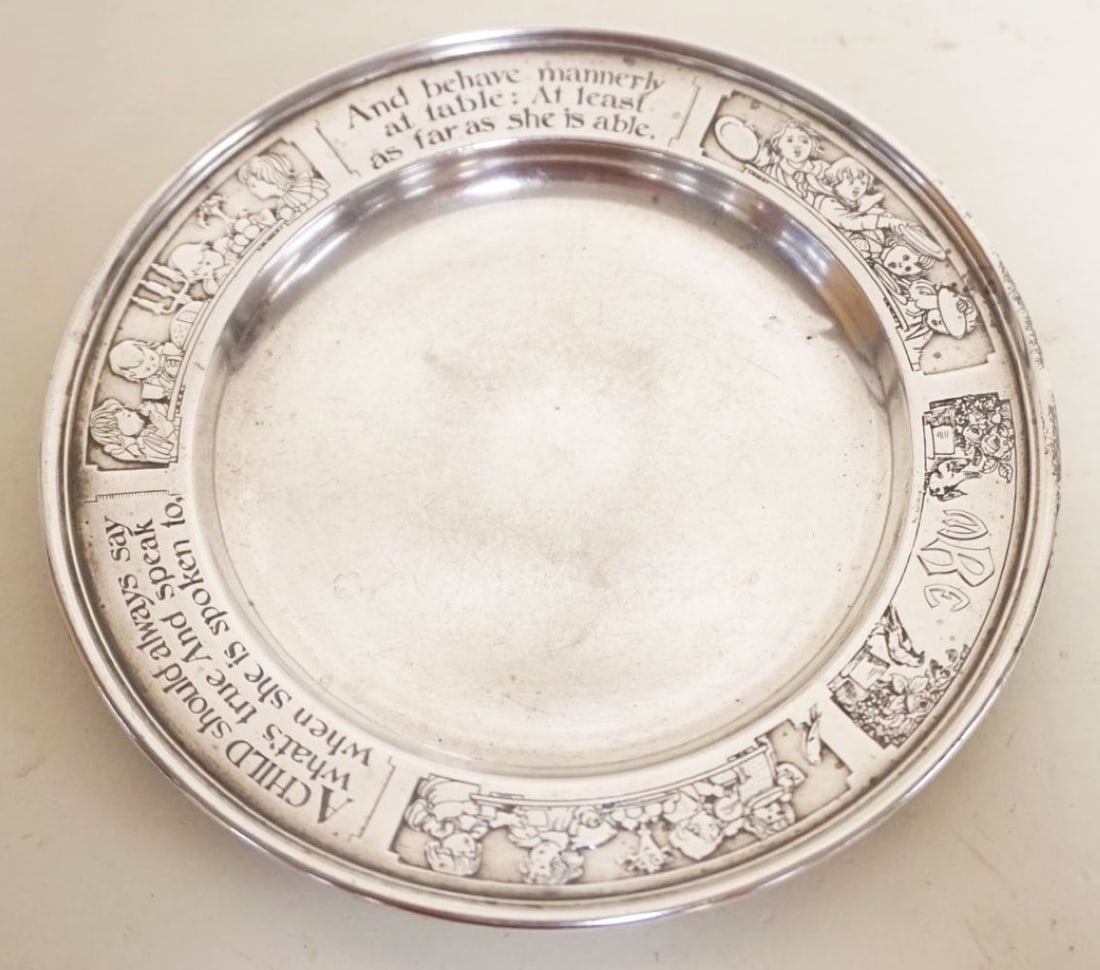 STERLING SILVER EMBOSSED CHILDS DISH (1 of 6)