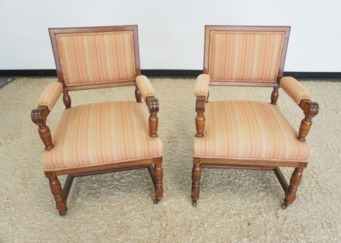 PAIR OF VICTORIAN UPHOLSTERED ARMCHAIRS (1 of 3)