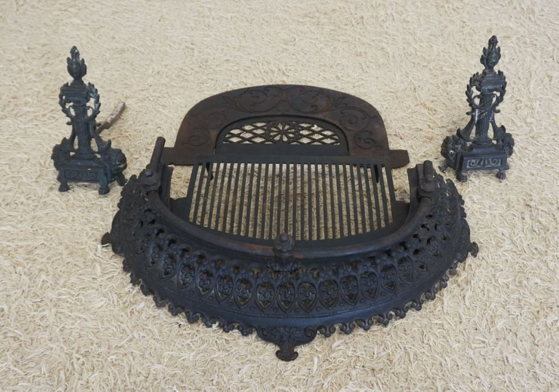 ANTIQUE ORNATE CAST IRON FIREPLACE SET (1 of 2)