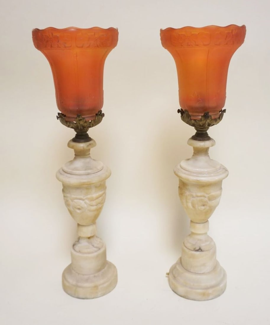 PAIR OF ALABASTER TABLE LAMPS (1 of 3)