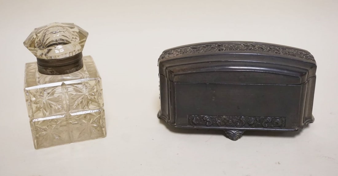 ANTIQUE GLASS INKWELL & DRESSER BOX (1 of 6)