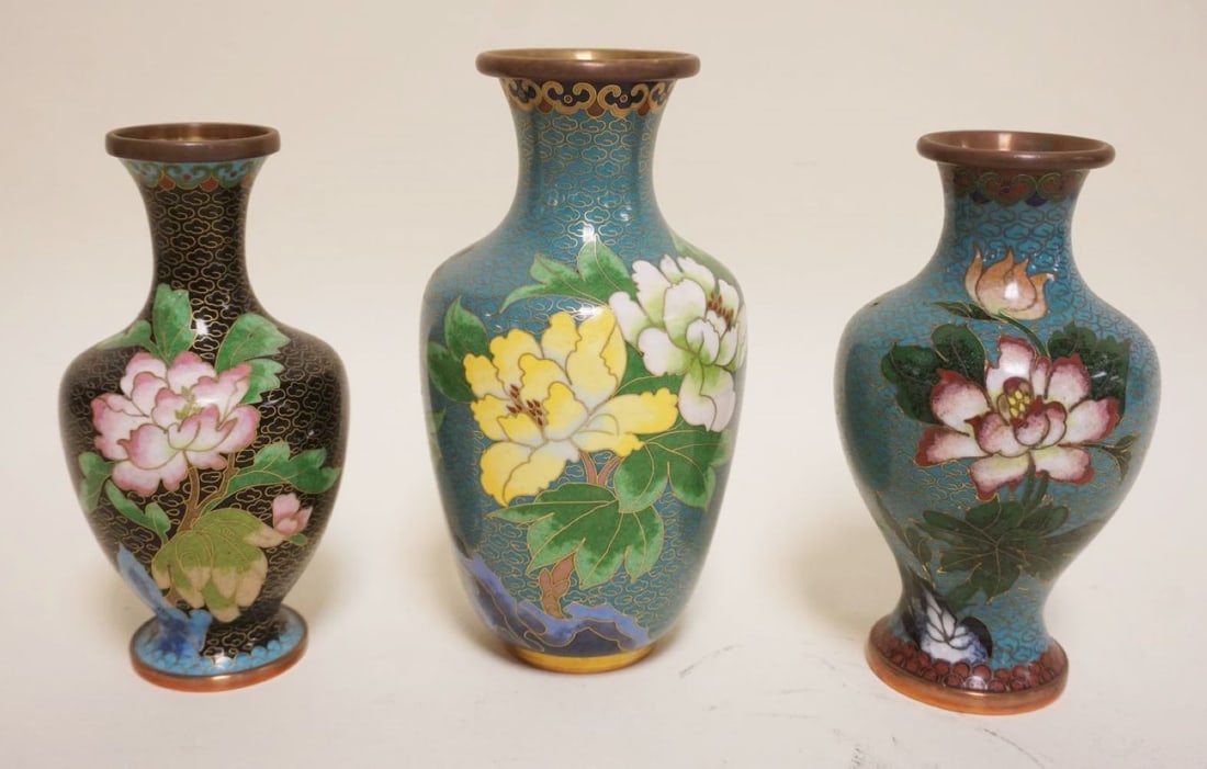 3 ASSORTED CLOISONNE VASES (1 of 3)