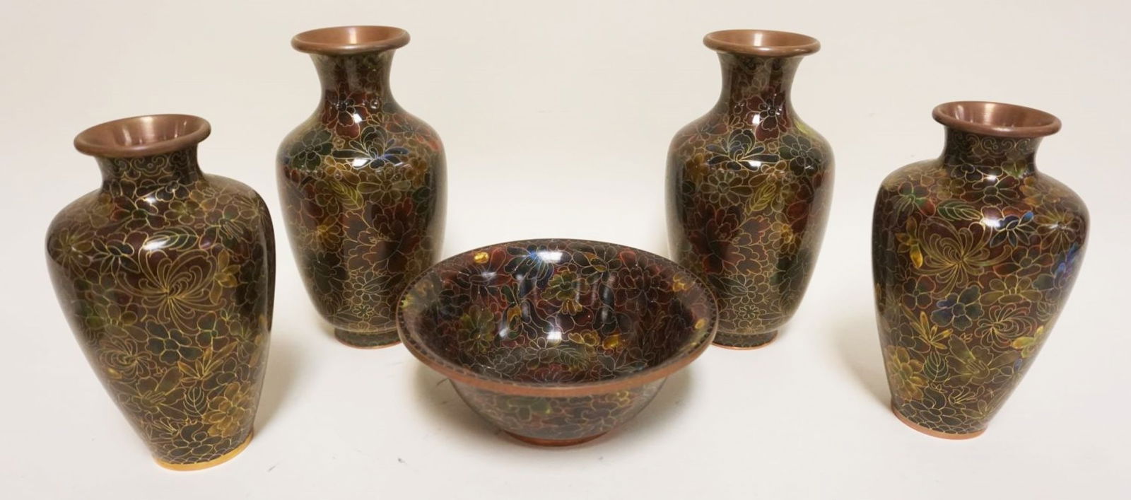 2 PAIR CLOISONNE VASES & BOWL (1 of 4)