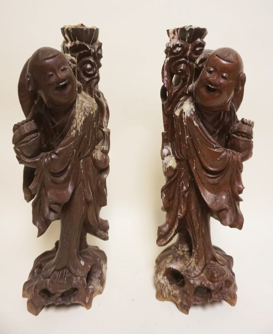 2 LARGE WOOD ASIAN CARVED FIGURES (1 of 4)