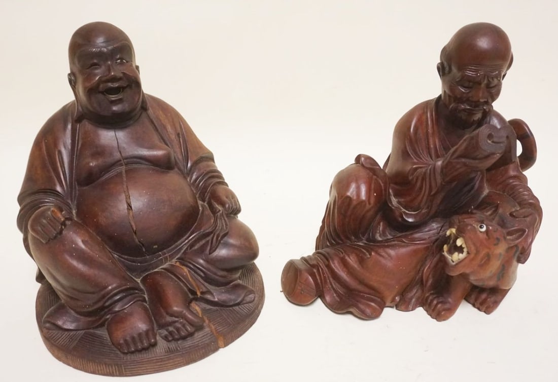 2 PIECES ASIAN WOOD CARVING FIGURES (1 of 5)