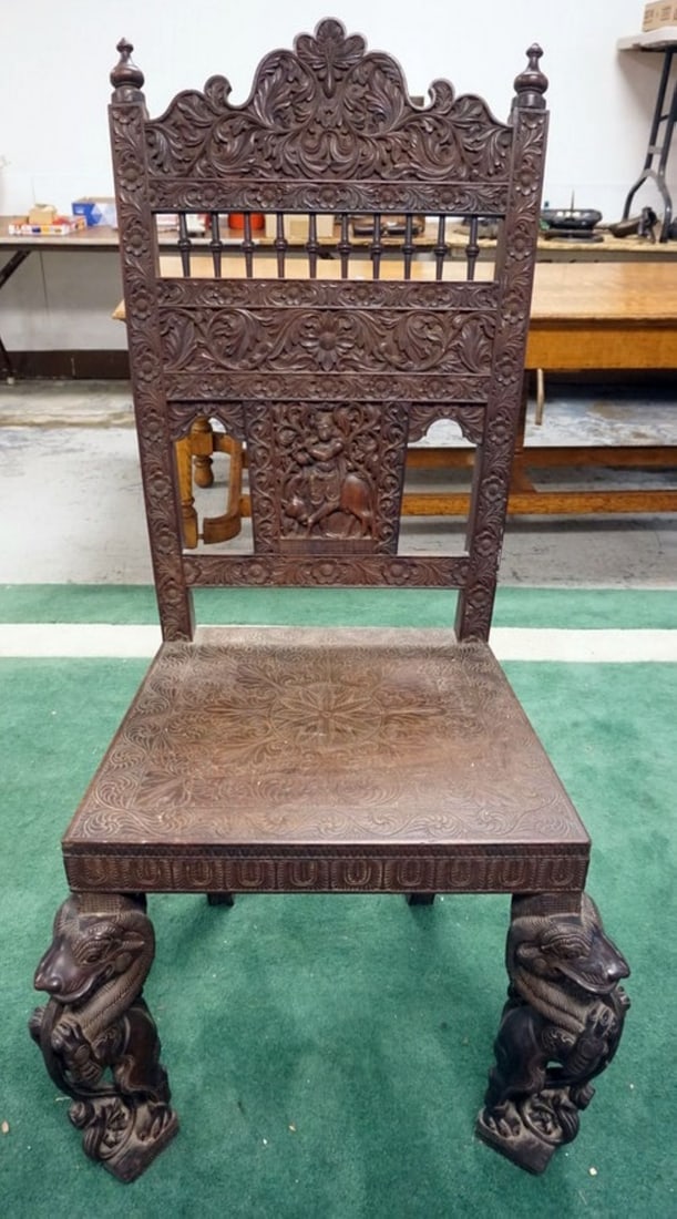 HEAVY CARVED WOOD ASIAN CHAIR (1 of 4)