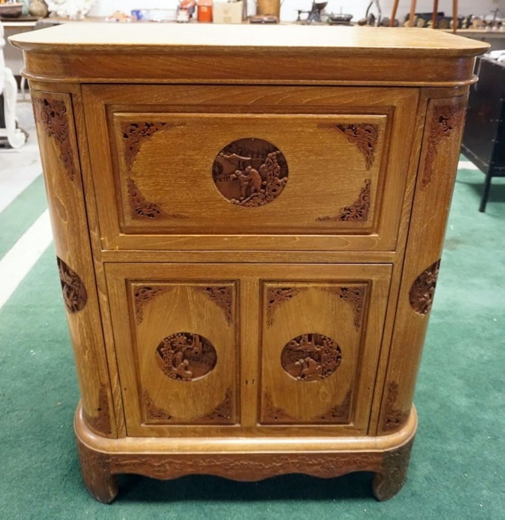 ASIAN CARVED WOOD BAR CABINET (1 of 3)