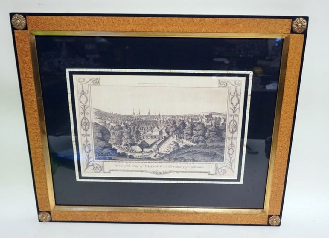 CONTEMPORARY *GLASGOW*: CONTEMPORARY FRAMED COPY OF ANTIQUE ENGRAVING *GLASGOW*, APPROXIMATELY 21 1/2 IN X 25 1/4 IN OVERALL