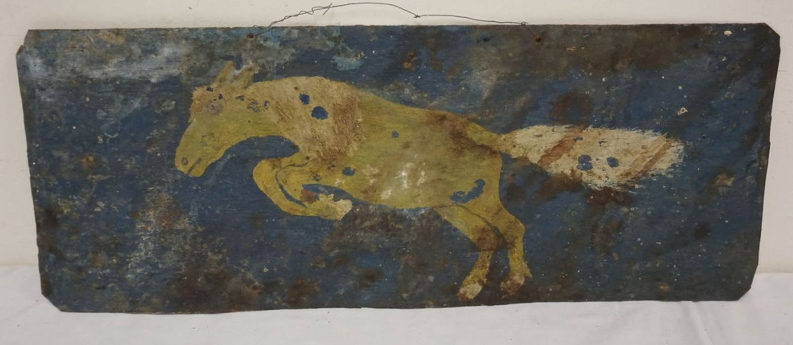 ANTIQUE PRIMITIVE FOLK ART PAINTING ON METAL (1 of 2)