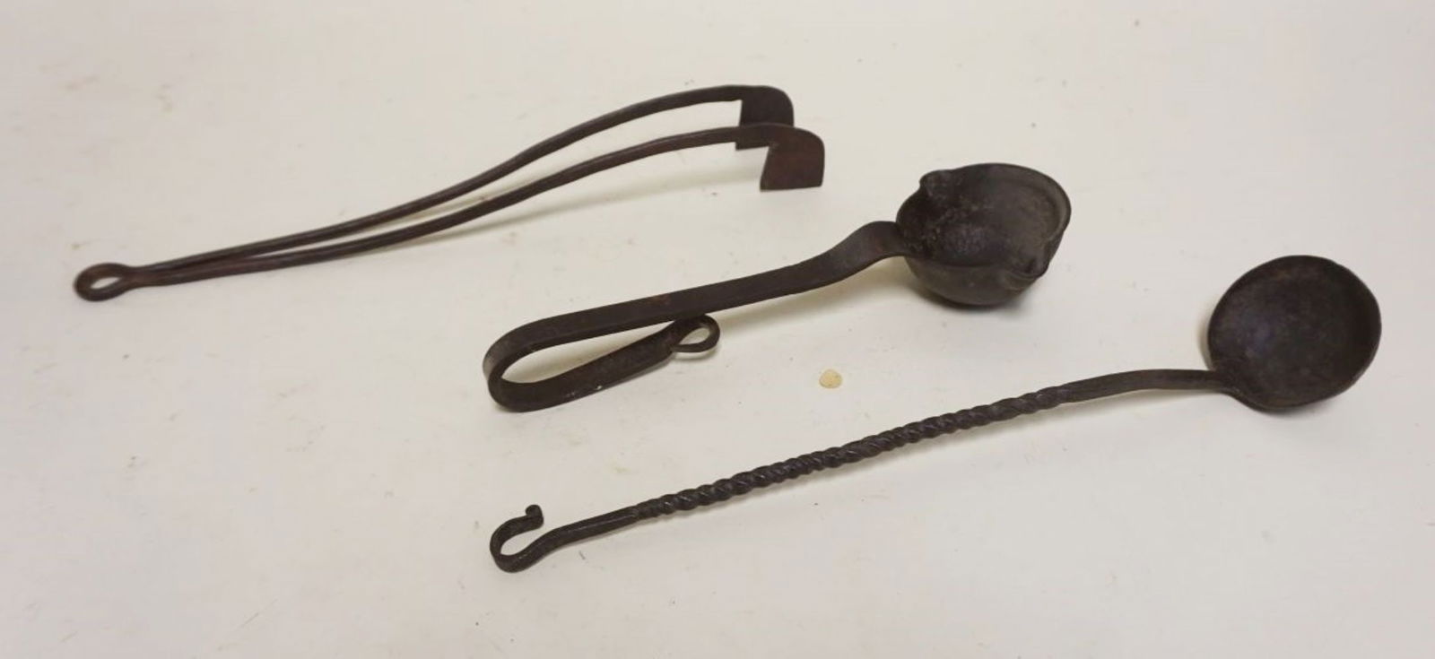 PRIMITIVE WROUGHT IRON LADLES & TONGS (1 of 3)