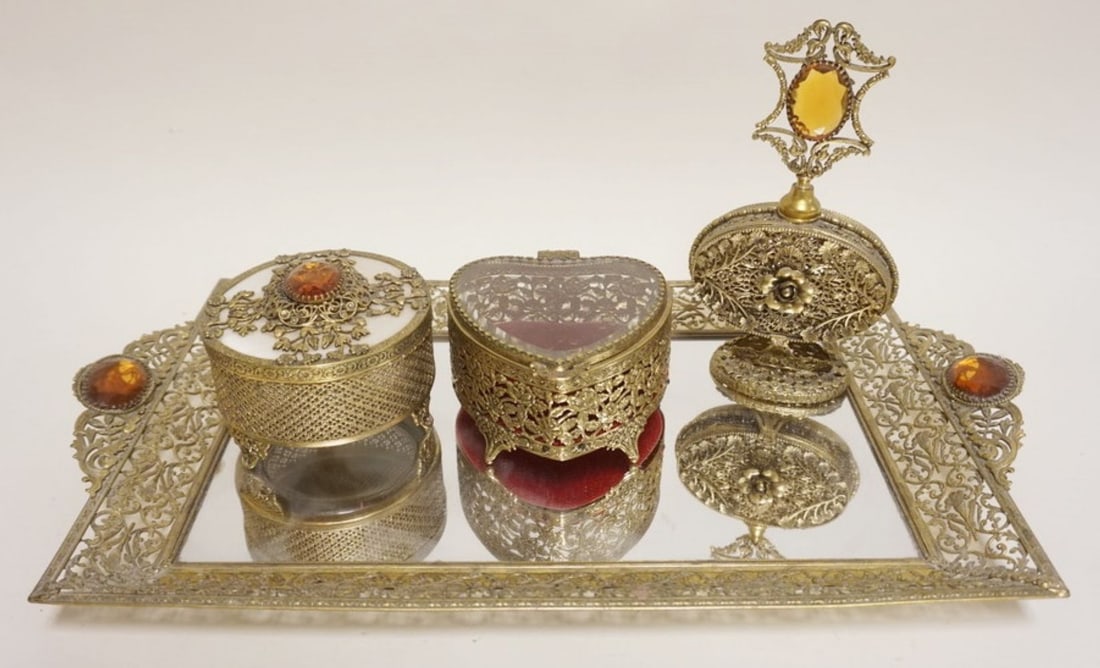 GILT METAL FILIGREE LADY'S DRESSER SET (1 of 6)