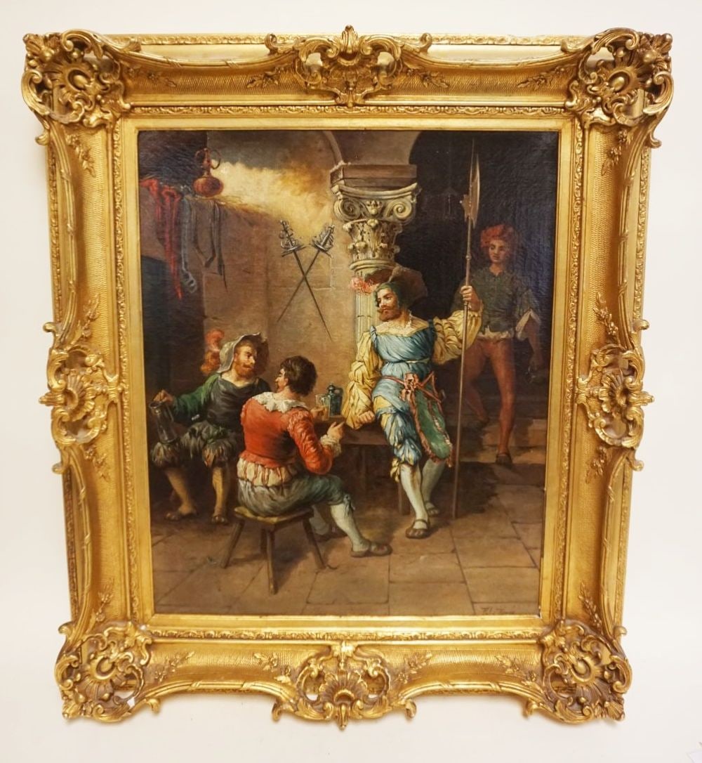 OIL PAINTING ON CANVAS, TAVERN SCENE (1 of 6)