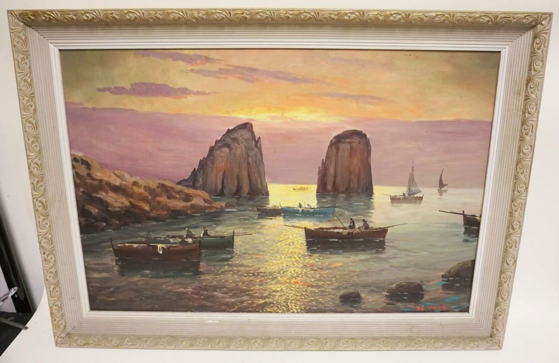OIL PAINTING ON CANVAS, HARBOR SCENE (1 of 6)