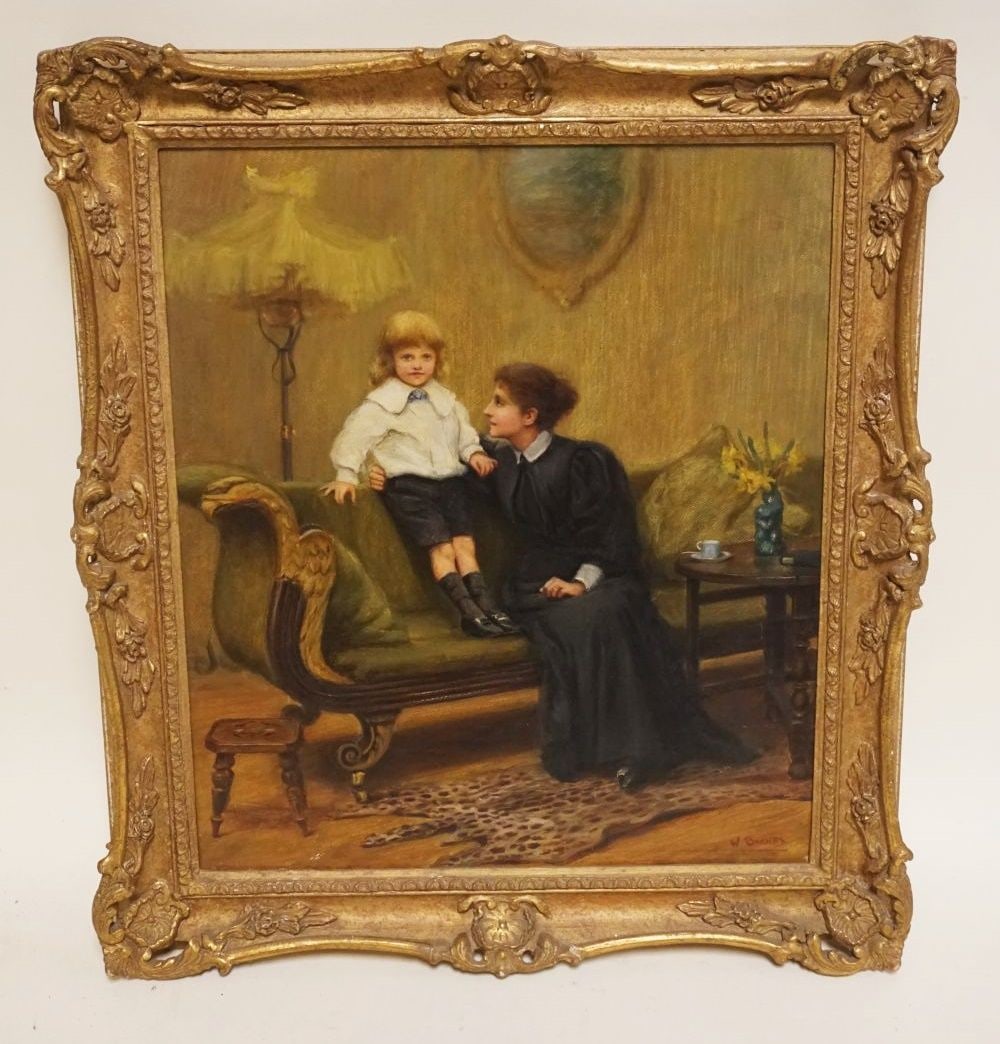 OIL PAINTING ON CANVAS, PARLOR SCENE (1 of 5)